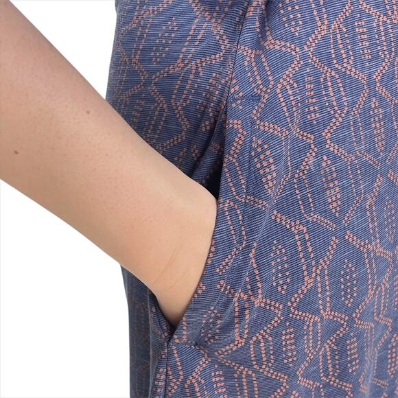 TOAD&CO Cue Wrap Cafe Dress w/ Attached Belt & Pockets Blue/Orange Size S - Picture 5 of 8